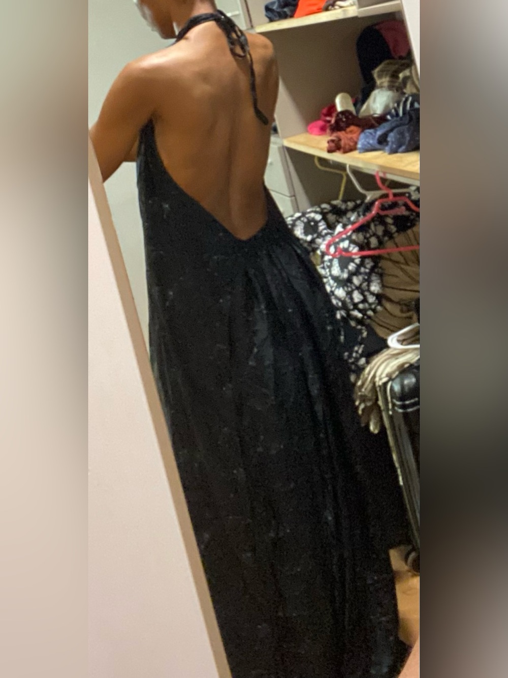 Sexy Open back Halterneck maxi Dress, black & green print perfect for summer